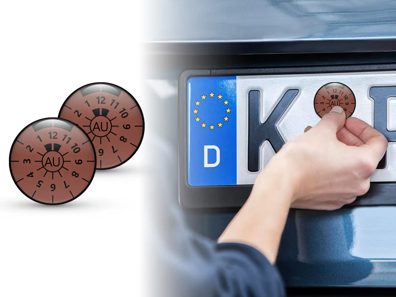 TÜV Plaketten Abgasuntersuchung Nummernschild Braun